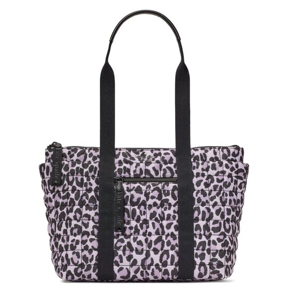 New Kate Spade Camden Spotted Leopard Quilted Nylon Medium Tote Violet Mist Mult